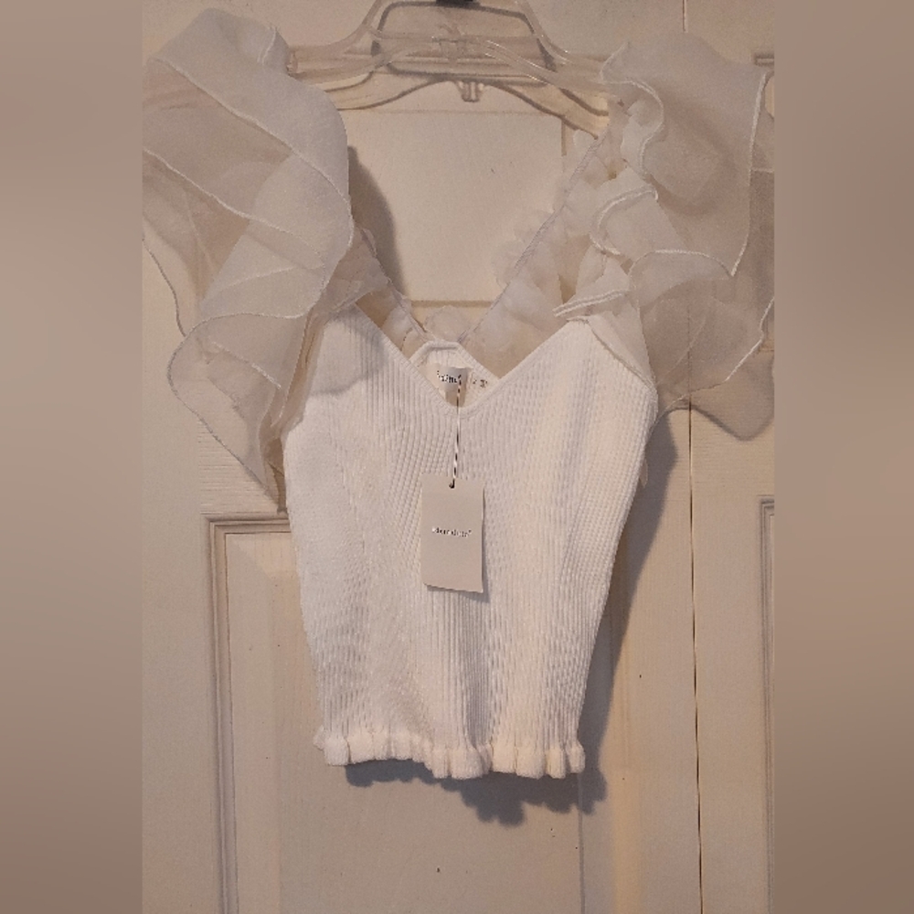 Idem Ditto White Grand Gesture Organza Fairy Crop Top Ribbed White Ivory S New